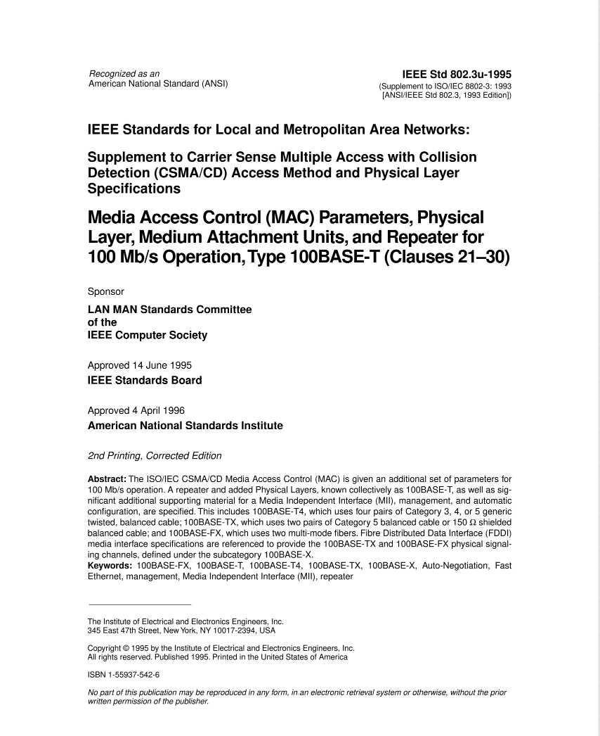 IEEE 802.3u Standard IEEE 802.3u Standard