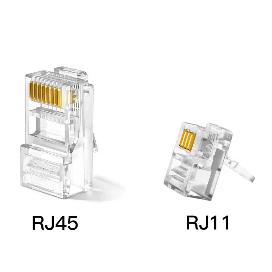 RJ45 connectors are physically larger than RJ11 connectors. RJ45 connectors are physically larger than RJ11 connectors.
