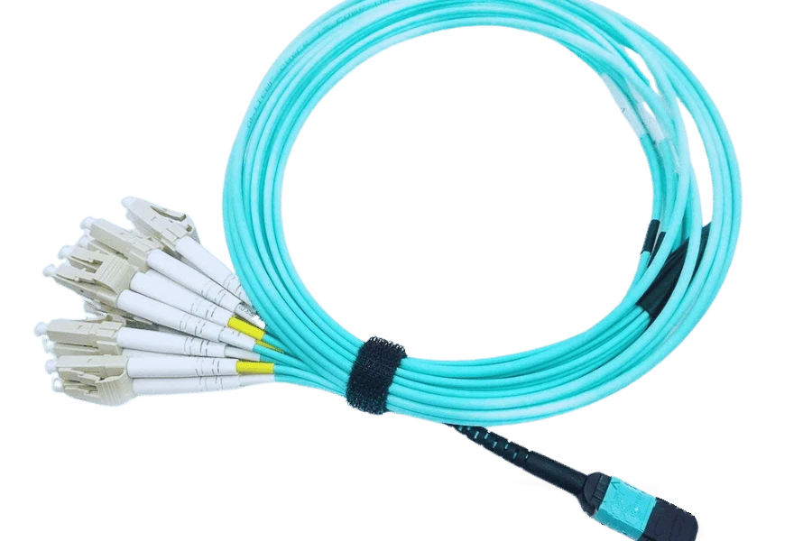 MTP Harness (Breakout) Cables are the fiber translation layer at the rack edge. One end carries an MTP connector with 8, 12, or 24 fibers. The other end fans out into multiple individual LC or SC duplex connectors.