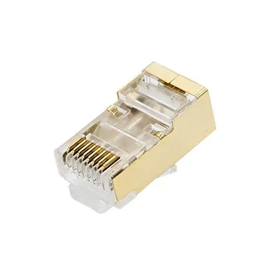Conector RJ45 Cat6 blindado totalmente banhado a ouro de 2 peças-