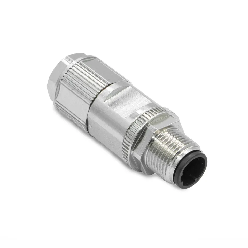 Waterproof Crimp Type Rugged D-code Shielded M12 Ethernet Connector Round Plug